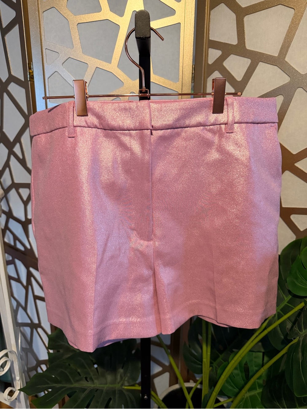 Express Editor Pink Metallic Bermuda Shorts | Size 14